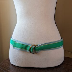 Vintage Paul Stuart New York Green Blue Yellow D Ring Ribbon Golf Belt Unisex